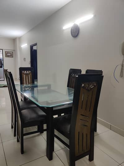 Wooden Dining Table with Glass Top