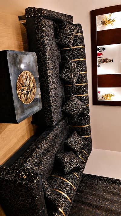 Luxury Designer Sofa Set – Premium Black & Gold (Like New)