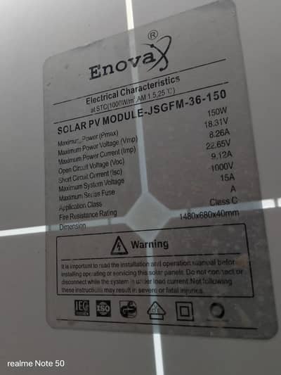 150W Enova Solar Panel – Good Condition