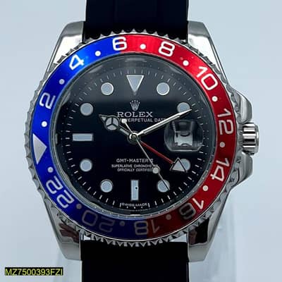 Luxury GMT Style Men's Watch – Black Dial & Blue-Red Bezel | Stainles