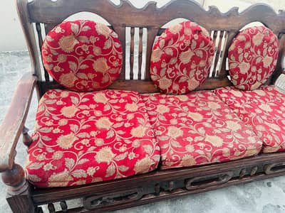 Solid Wooden 3-Seater Sofa Set – Strong Frame – Good Condition