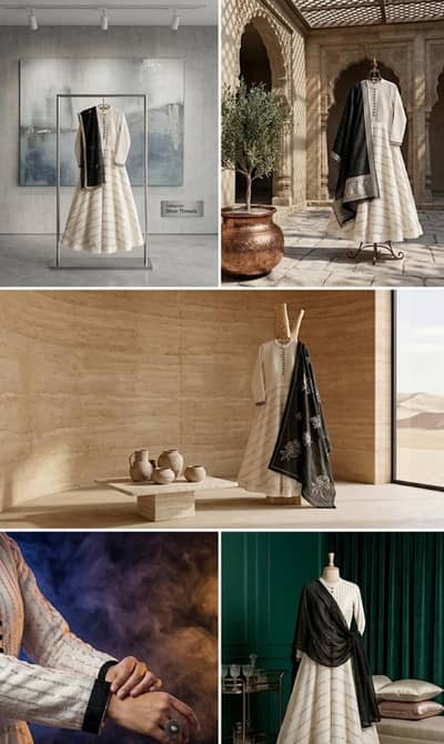 Elegant White Anarkali Frock with Black Organza Dupatta Silver zari