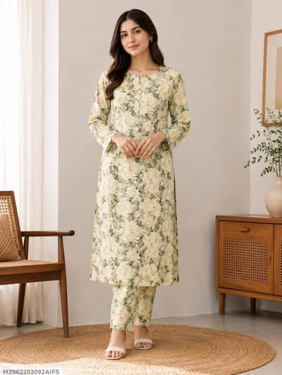 Women Printed 2-Piece Suit Green Polo Cotton