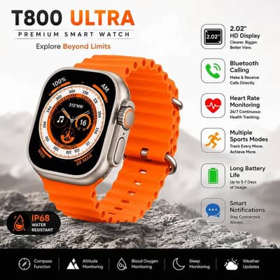 T800 ultra smart watch yellow black color Bluetooth available