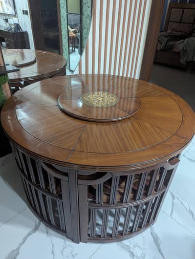 6 chair rounded wooden table