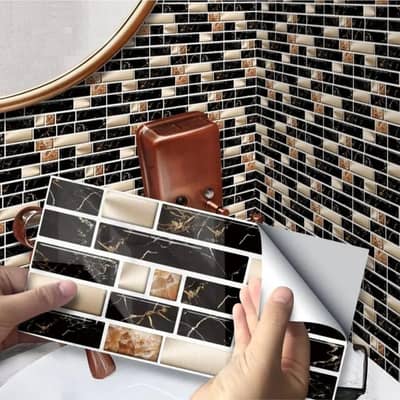 Self-Adhesive Marble Wall Stickers Black Gold Bathroom