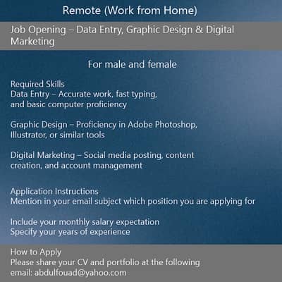 Data Entry & Graphic Designer & Digital Marketing