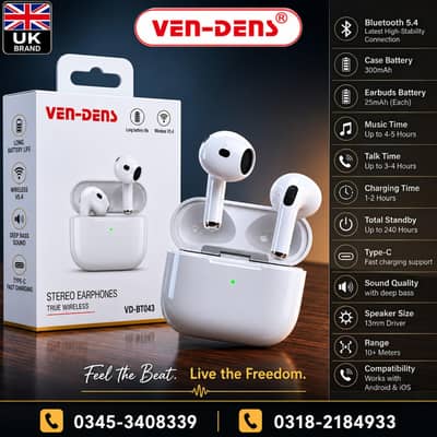 Branded Ven-Dens UK-Brand Bluetooth Earbuds Box Pack