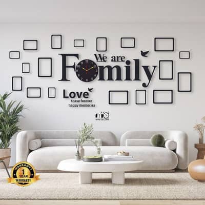 Family Wall Clock Decor Black Modern MDF 3m