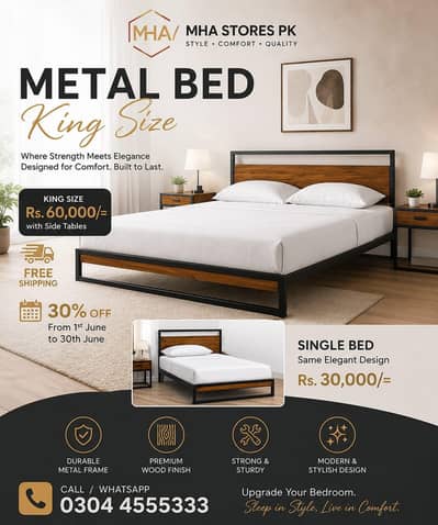 Double Beds with Side Tables Durable Quality