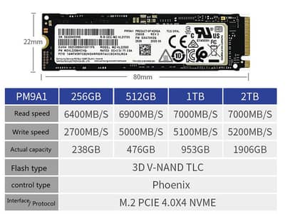 Samsung Nvme 1TB PM9A1 Hen 4x4 New 100 Health New Laptop Pulled