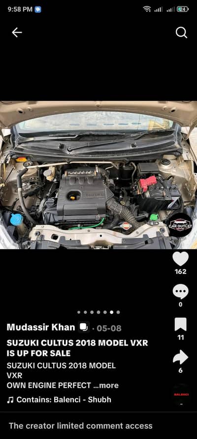 Suzuki cultus VXR 2018 model own engine perfect, suspension ok.