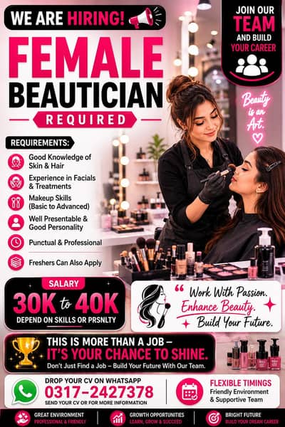 Female Beautician Required