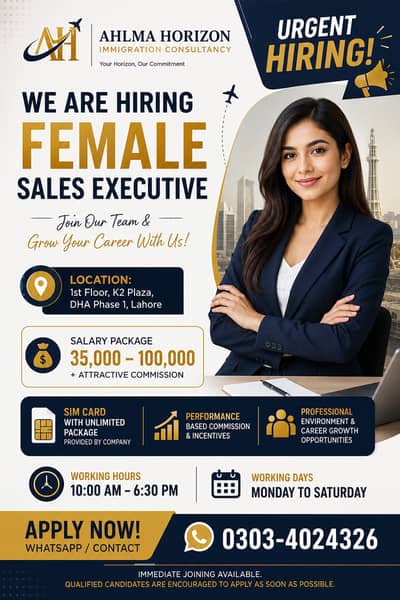 Urgent Hiring – Female Sales Executive