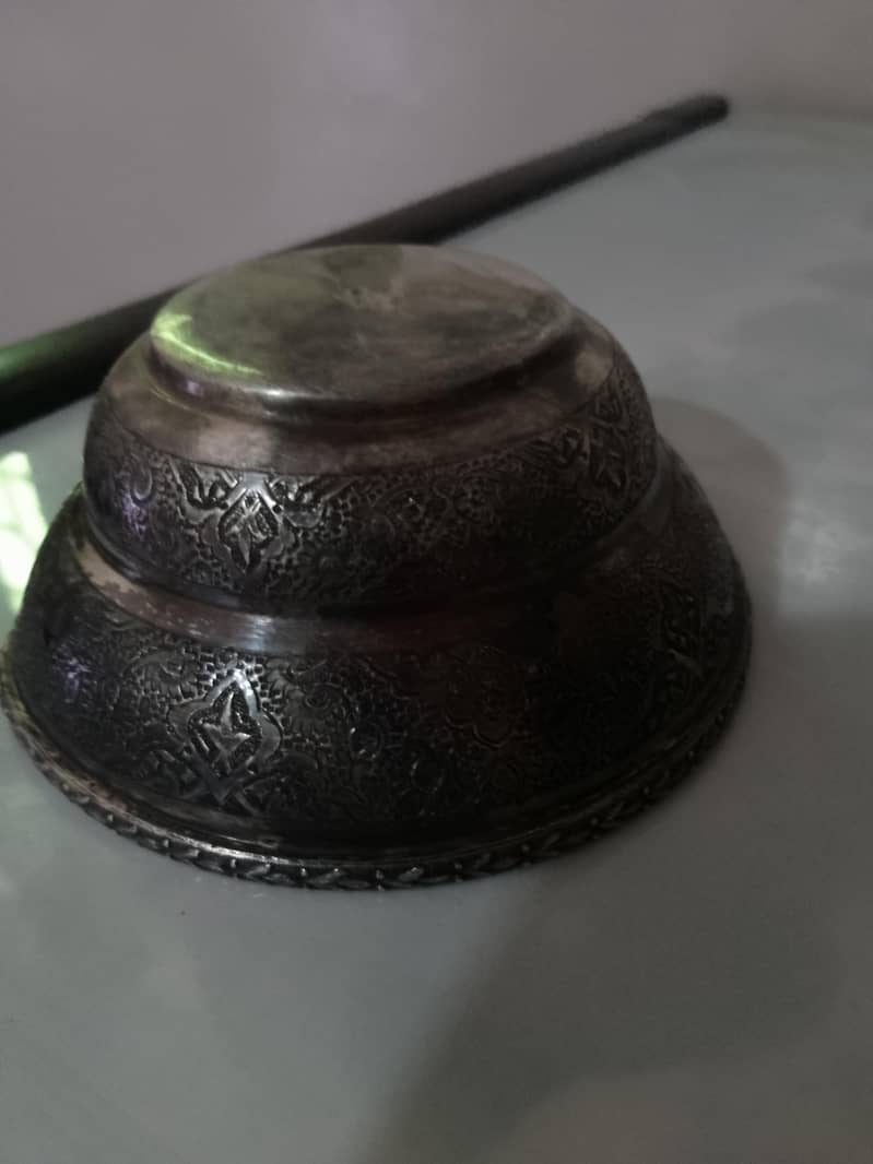 خوبصورت قدیم سماوار چائے والا ہکا مگ کٹورا انٹیک جالی کل وزن 3400 گرام 13