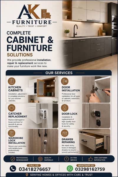 Carpenter&wood work furniture repair 03418276657/03298162759 call wp