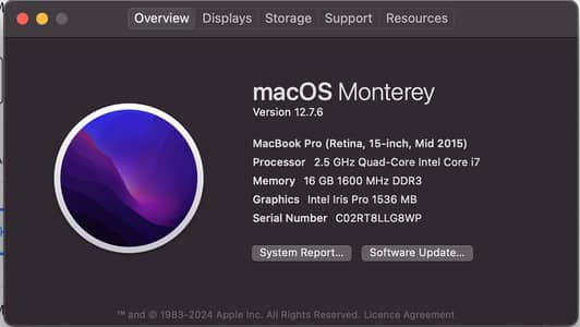 Laptop Macbook Pro 2015, 15.2 inch,Core i7, 16GB RAM, 512GB SSD