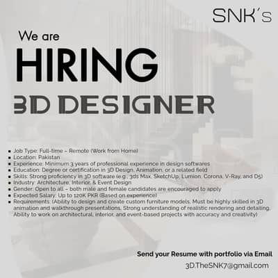 Hiring 3D Designer | Remote Jobs | Architecture & Interior Design Jobs