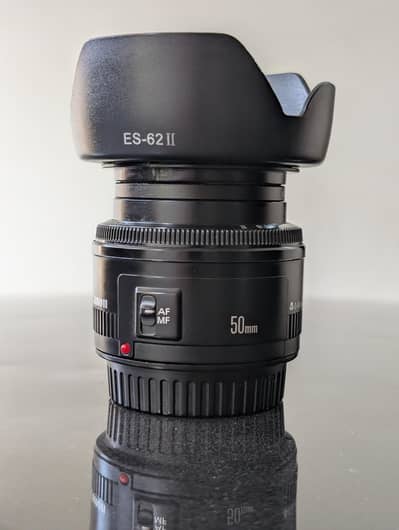 Canon EF 50mm f/1.8 II Lens with ES-62 II Hood  (Excellent Condition)