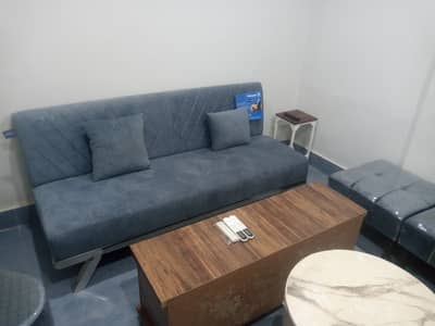 Brand New Luxury Lounge Set – Sofa Cum Bed, TV Console, 2 Ottomans, 2