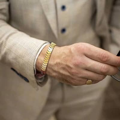 Men's Chevron  bracelet crystal silver Golden black