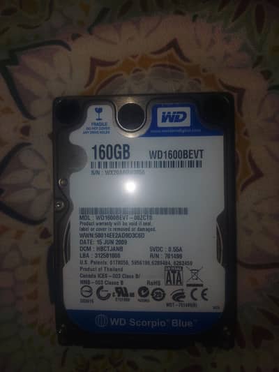 WD Scorpio Blue 160GB Laptop Hard Disk (SATA 2.5) — 100% Health