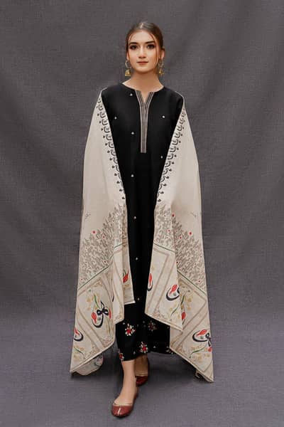 Black Embroidered Lawn 3Pcs Set with Digital Dupatta