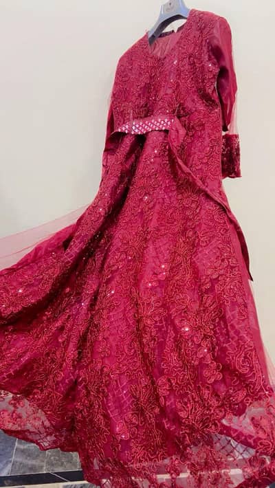 beautiful mehroon maxi with mirror belt
