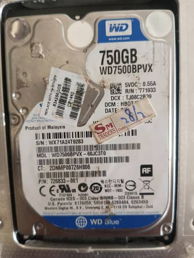 WD blue laptop hardrive 750GB, Health 100, 7200rpm, Call Now
