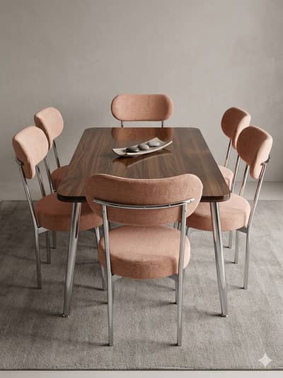 6 seater dining table/UV top table/metal steel chair/luxury dining set