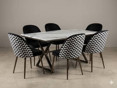 6 seater dining table/UV top table/metal steel chair/luxury dining set