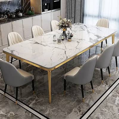 6 seater dining table/UV top table/metal steel chair/luxury dining set
