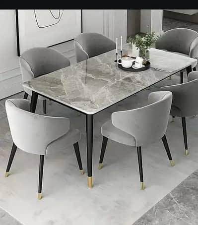 6 seater dining table/UV top table/metal steel chair/luxury dining set