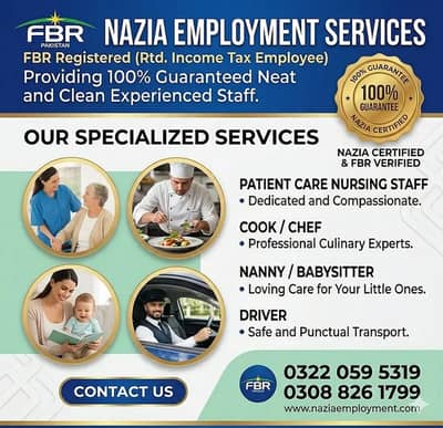 NursIing Staff , Maids , Baby Sitter , Chef,  Cook , Patient Care