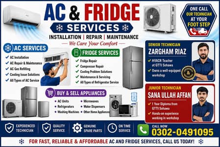 For repairing your AC and Fridge contact us one call our technician