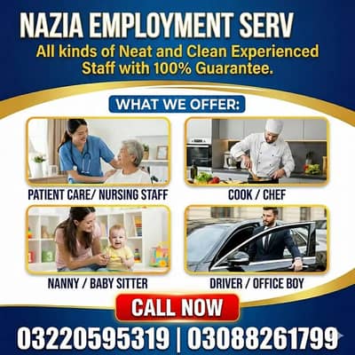 Baby Sitter , NursIing Staff , Maids , , Chef , Cook , Patient Care
