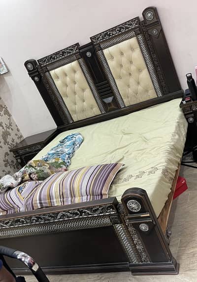 Solid Woden double bed with side tables and dressing