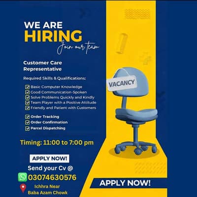 urgently required customer support representative