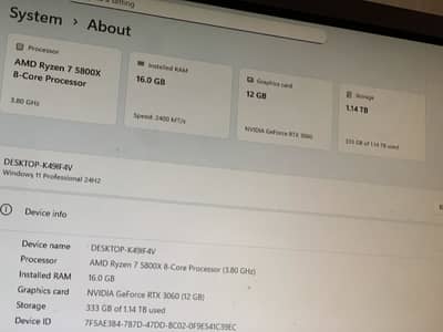 Gaming Pc 16Gb Ram 12Gb Graphics Card Only 6month use