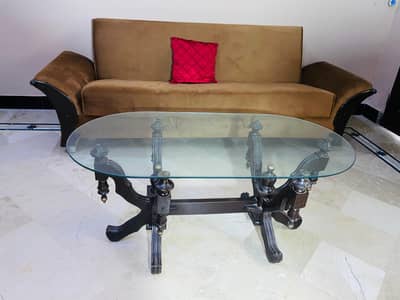 Sofa Cum Bed with Wooden Center Table with 3 cushions 10/10 Condition
