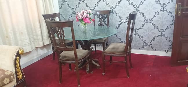 Wooden Dining Table with Glass Top