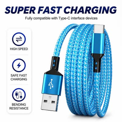 Fast Charging high Density Braided Cable - 1m blue/black