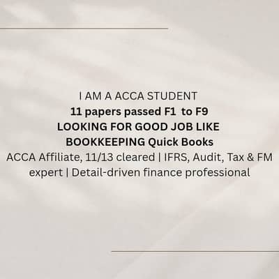 looking for job of Bookkeeping(ACCA part qualified)