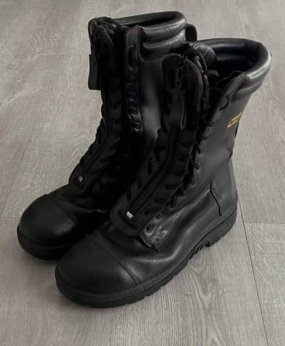 HANRATH BLACK LEATHER STEEL TOE COMBAT BOOTS EU SIZE 45-46 US SIZE 11