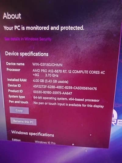 Hp 705 G3 AMD A12 ddr4 Gaming PC 256gb ssd