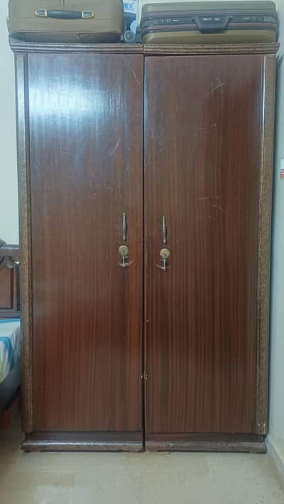 2-Door Wooden Wardrobe with Hanging Space, Drawer & Locker