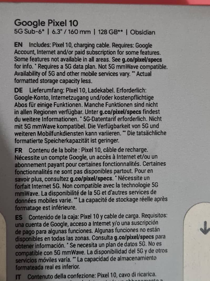 Google Pixel 10 (128) Fresh Import from Sweden Pin/ Box Pack 2