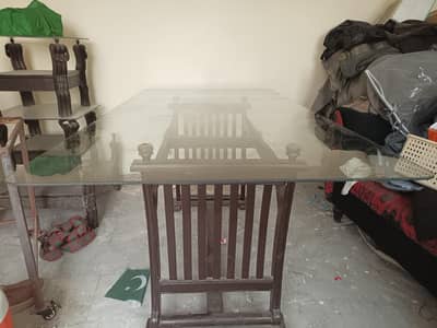 Dinning Table with wooden stand6ft x3.5ft Glass Top6mm