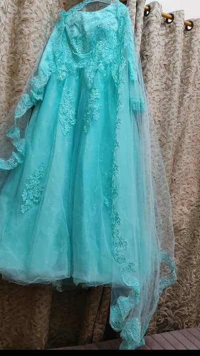 Stunning turquoise tulle maxi +Net dupatta |Wedding dress