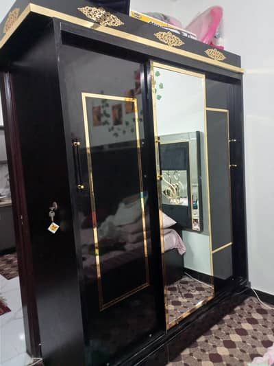 Modern Black Acrylic Wardrobe with Mirror (1 Year Used)